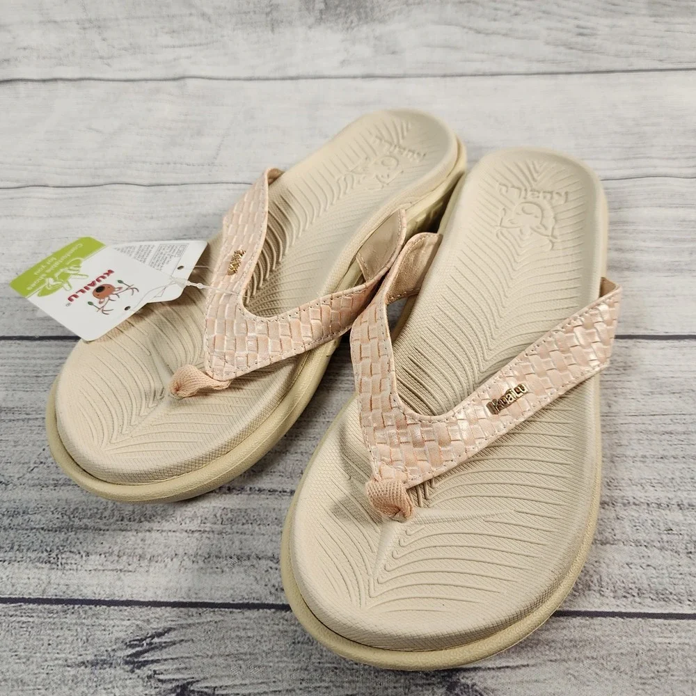 Kuailu Women's 7 Orthotic Flip Flops Peach Woven Comfort Sandals KW911-2503